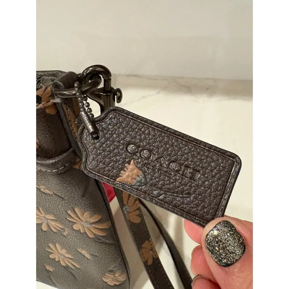 Kitt Messenger Crossbody Bag With Floral Print Brown Tan Pebble Leather‎